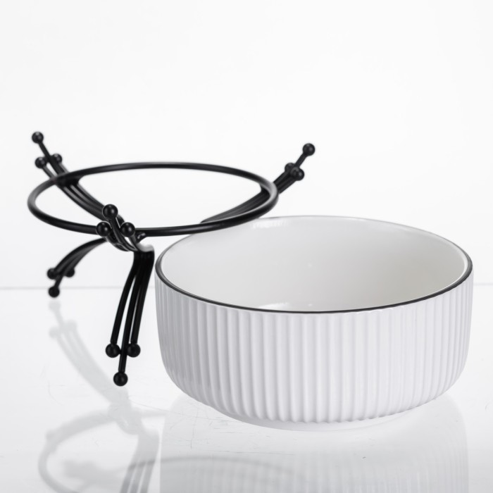 Салатник порцеляновий на металевій підставці Ø16 (см) тарілка для салату салатниця Чорний LB-1568B (42357)