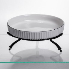 Фруктовниця порцелянова на металевій підставці Ø25 (см) кругла ваза цукерниця для фруктів Білий із чорним LB-1572B (13531)