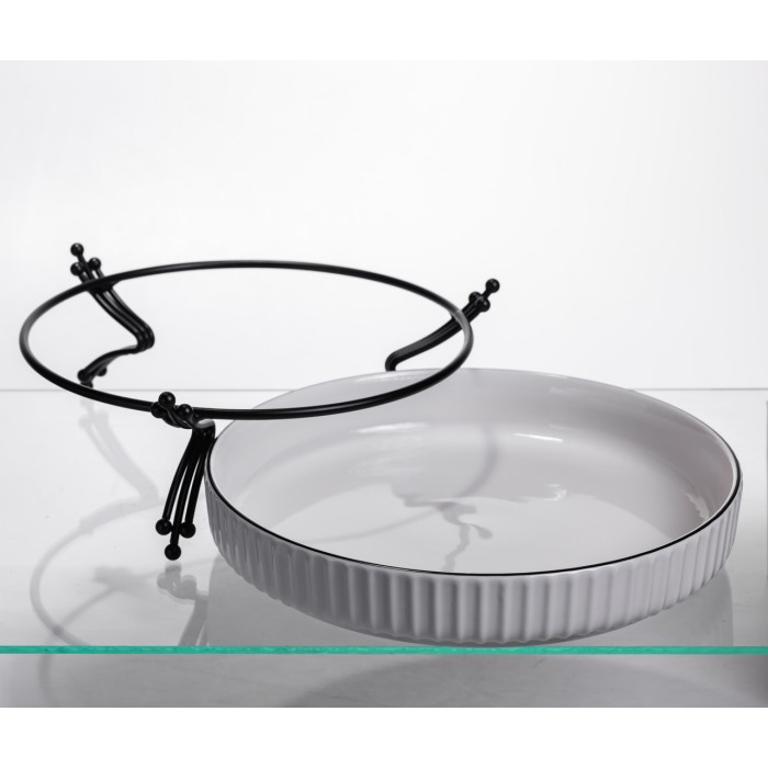 Фруктовниця порцелянова на металевій підставці Ø25 (см) кругла ваза цукерниця для фруктів Білий із чорним LB-1572B (13531)