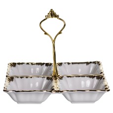 Менажниця порцелянова на 4 секції для закусок тарілка менажниця 18×18×3 (см) менажниця з ручкою Білий з золотом LC-BYL-100 (11724)