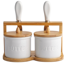 Набір маслянок для вершкового масла 2 (шт) з ножами 2 (шт) на бамбуковій підставці SCT-641 (63271)
