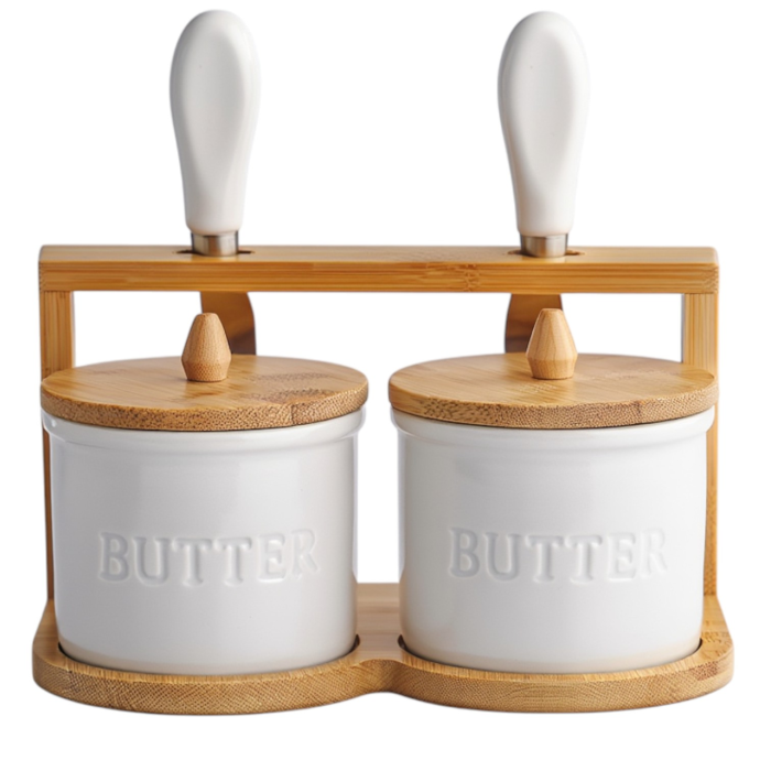 Набір маслянок для вершкового масла 2 (шт) з ножами 2 (шт) на бамбуковій підставці SCT-641 (63271)