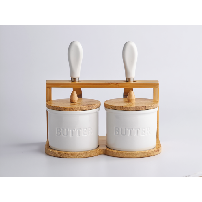 Набір маслянок для вершкового масла 2 (шт) з ножами 2 (шт) на бамбуковій підставці SCT-641 (63271)