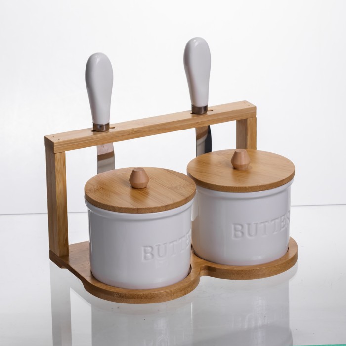 Набір маслянок для вершкового масла 2 (шт) з ножами 2 (шт) на бамбуковій підставці SCT-641 (63271)