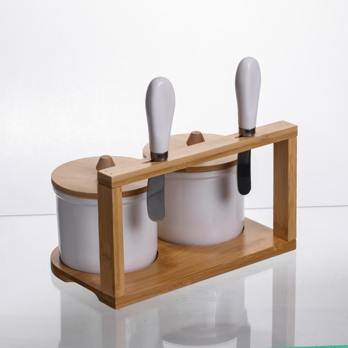 Набір маслянок для вершкового масла 2 (шт) з ножами 2 (шт) на бамбуковій підставці SCT-641 (63271)