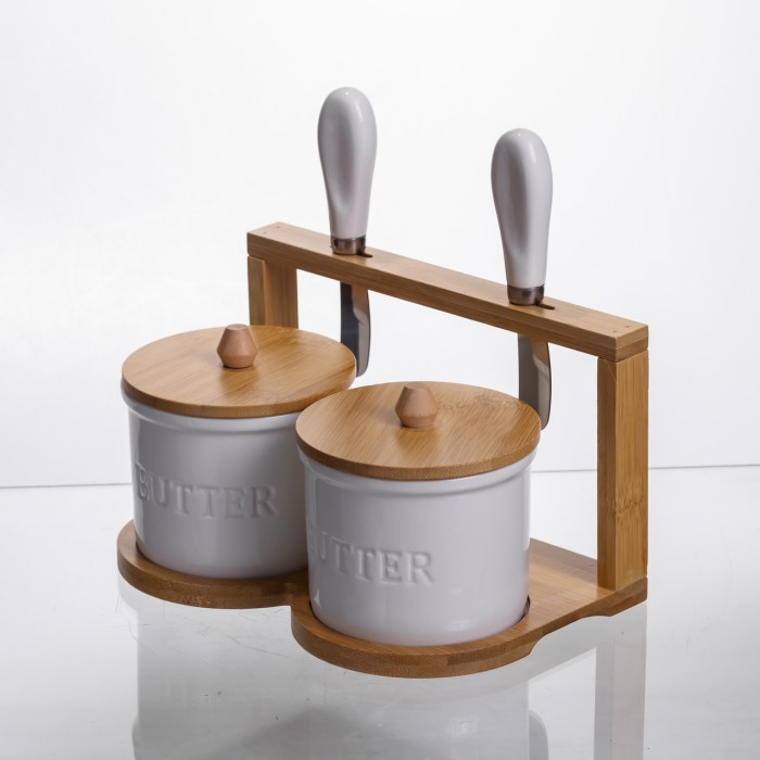 Набір маслянок для вершкового масла 2 (шт) з ножами 2 (шт) на бамбуковій підставці SCT-641 (63271)