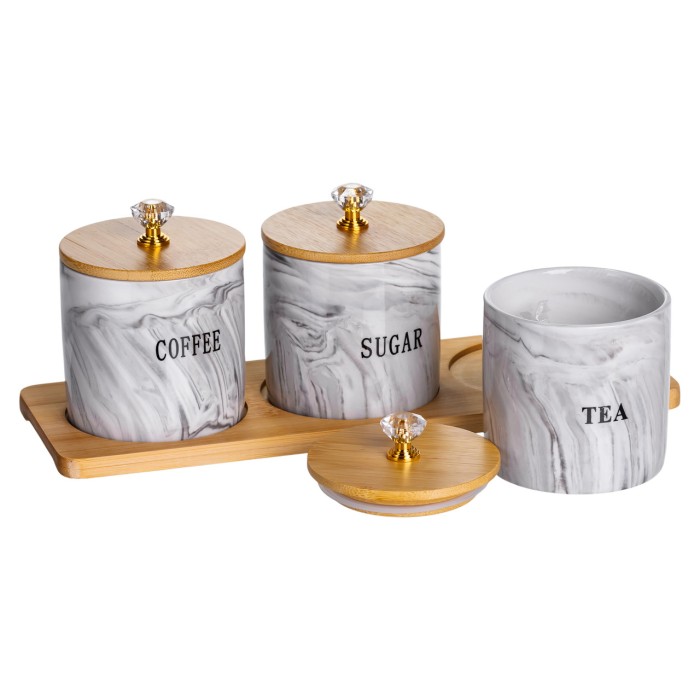 Набір порцелянових банок для сипучіх на підставці 3 шт. по 250 (мл) для чаю кави цукру Сірий SCT-664 (44435)