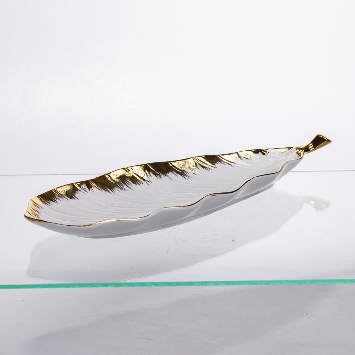 Порцелянове блюдо для сервірування столу 37×13×2.5 (см) блюдо для подавання закусок Білий із золотом CJY-145 (54894)