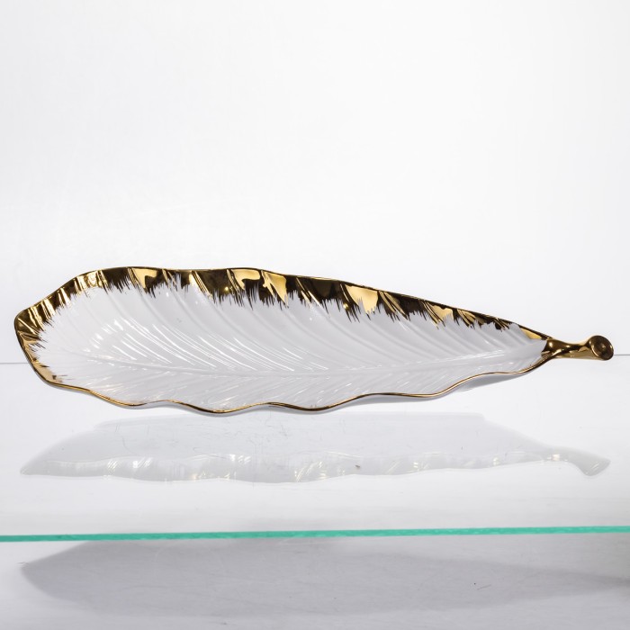 Порцелянове блюдо для сервірування столу 37×13×2.5 (см) блюдо для подавання закусок Білий із золотом CJY-145 (54894)