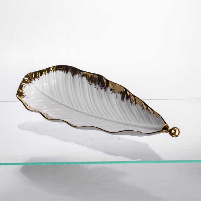 Порцелянове блюдо для сервірування столу 37×13×2.5 (см) блюдо для подавання закусок Білий із золотом CJY-145 (54894)