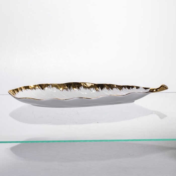 Порцелянове блюдо для сервірування столу 37×13×2.5 (см) блюдо для подавання закусок Білий із золотом CJY-145 (54894)