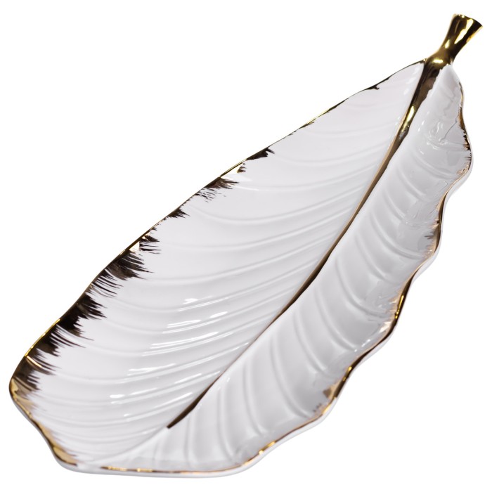 Порцелянове блюдо для сервірування столу 45×16.5×3 (см) блюдо для подавання закусок Білий із золотом CJY-175 (59800)