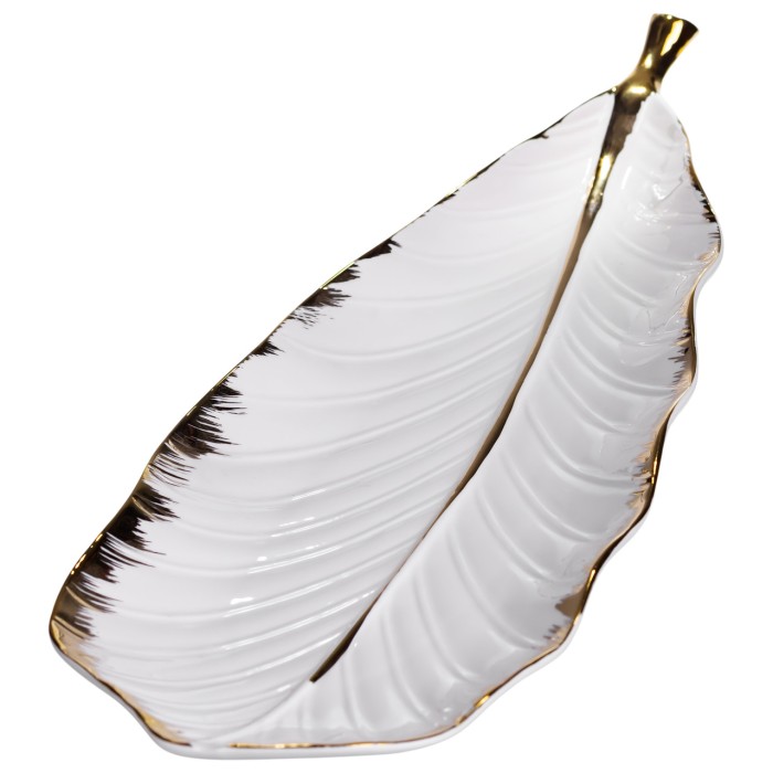 Порцелянове блюдо для сервірування столу 45×16.5×3 (см) блюдо для подавання закусок Білий із золотом CJY-175 (59800)