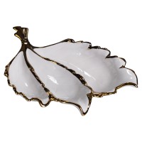 Менажниця порцелянова на 3 секції для закусок 40×25×7.5 (см) тарілка менажниця Білий із золотом ZBSY-16 (81052)