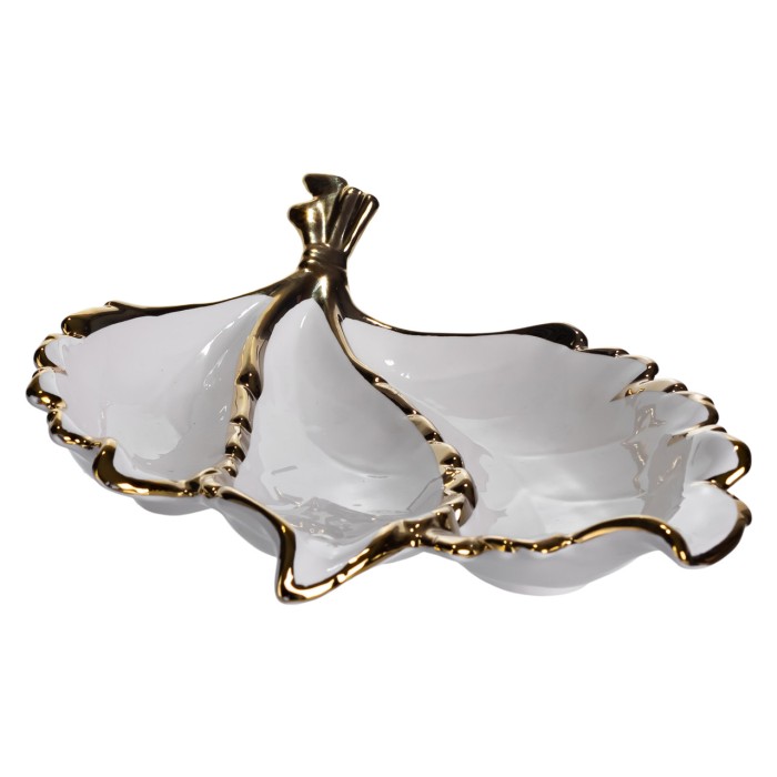 Менажниця порцелянова на 3 секції для закусок 40×25×7.5 (см) тарілка менажниця Білий із золотом ZBSY-16 (81052)