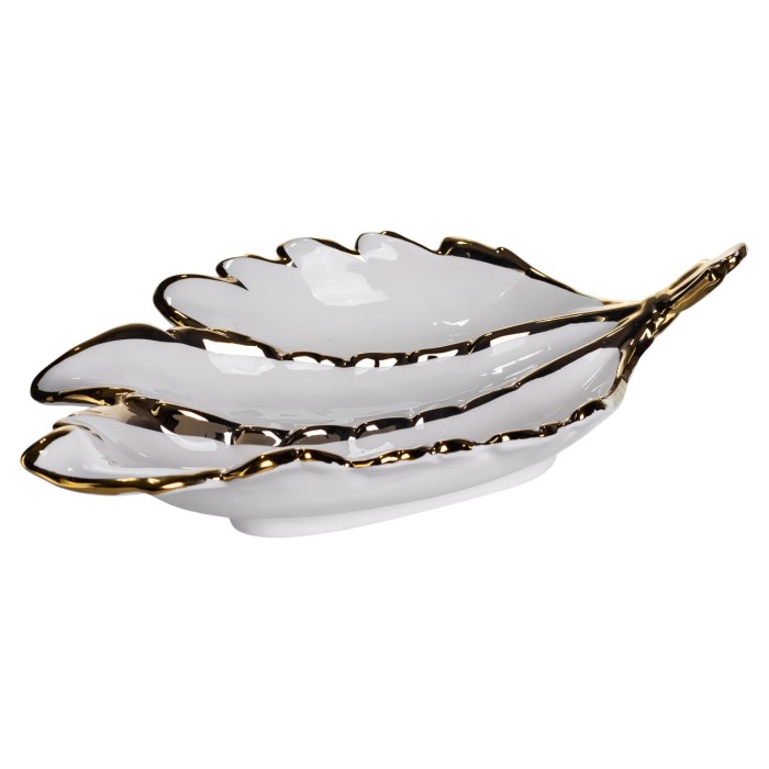 Менажниця порцелянова на 3 секції для закусок 40×25×7.5 (см) тарілка менажниця Білий із золотом ZBSY-16 (81052)