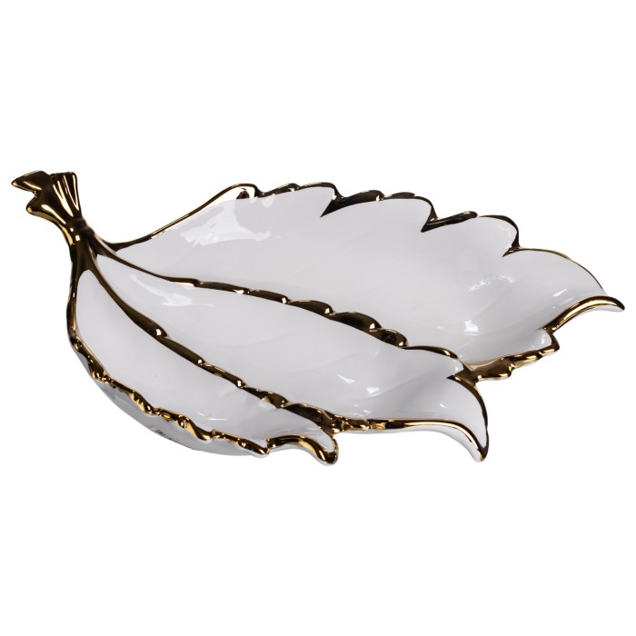 Менажниця порцелянова на 3 секції для закусок 40×25×7.5 (см) тарілка менажниця Білий із золотом ZBSY-16 (81052)