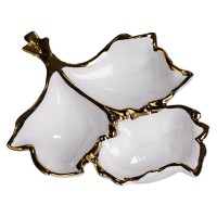 Менажниця порцелянова на 3 секції для закусок 27×19.5×4 (см) тарілка менажниця Білий із золотом ZBSY-12 (34220)