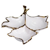 Менажниця порцелянова на 3 секції для закусок 37×28×7.5 (см) тарілка менажниця Білий із золотом ZBSY-14 (62038)