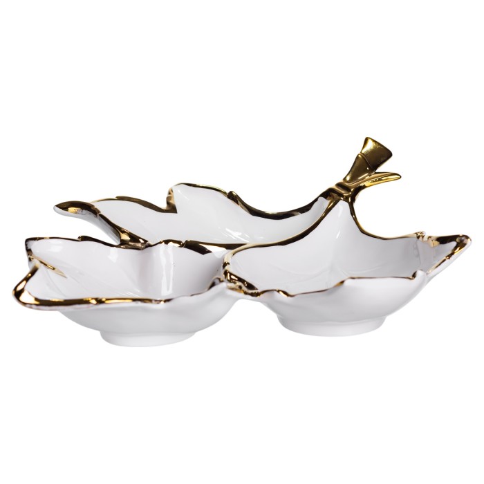 Менажниця порцелянова на 3 секції для закусок 37×28×7.5 (см) тарілка менажниця Білий із золотом ZBSY-14 (62038)