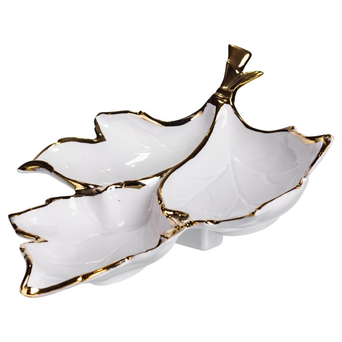 Менажниця порцелянова на 3 секції для закусок 37×28×7.5 (см) тарілка менажниця Білий із золотом ZBSY-14 (62038)
