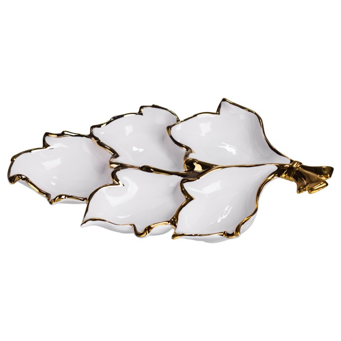 Менажниця порцелянова на 5 секцій для закусок 37.5×22.5×5 (см) тарілка менажниця Білий із золотом ZBSY-15.5 (69071)