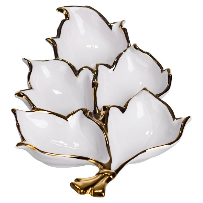 Менажниця порцелянова на 5 секцій для закусок 37.5×22.5×5 (см) тарілка менажниця Білий із золотом ZBSY-15.5 (69071)