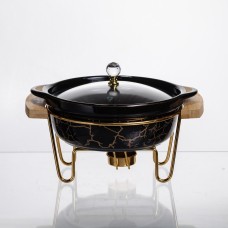 Марміт порцеляновий настільний круглий 800 (мл) мармітниця з підігрівом Зелений мармур LC-716 (43505)