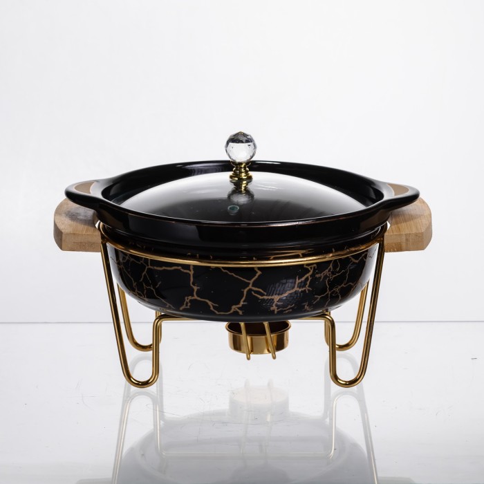 Марміт порцеляновий настільний круглий 800 (мл) мармітниця з підігрівом Зелений мармур LC-716 (43505)