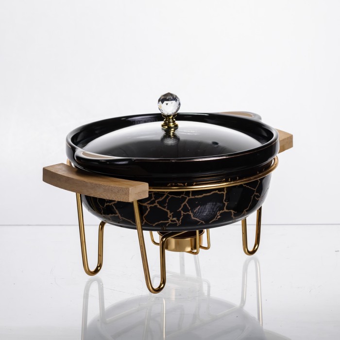 Марміт порцеляновий настільний круглий 800 (мл) мармітниця з підігрівом Зелений мармур LC-716 (43505)