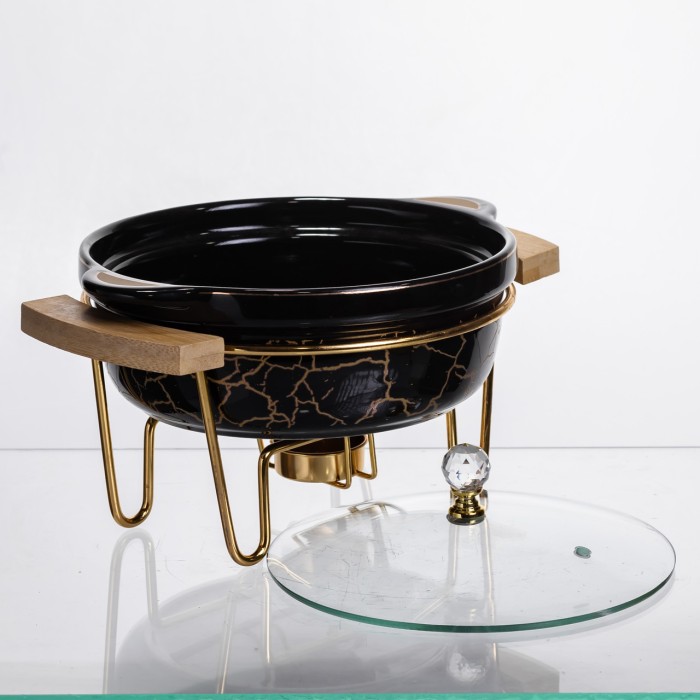 Марміт порцеляновий настільний круглий 800 (мл) мармітниця з підігрівом Зелений мармур LC-716 (43505)