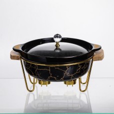 Марміт порцеляновий настільний круглий 1.3 (л) мармітниця з підігрівом Чорний мармур LC-717 (11374)