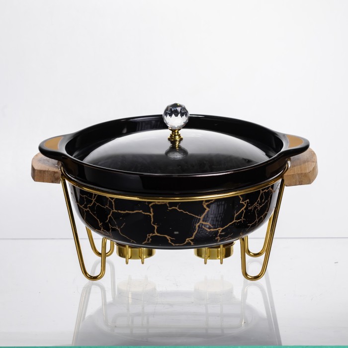 Марміт порцеляновий настільний круглий 1.3 (л) мармітниця з підігрівом Чорний мармур LC-717 (11374)