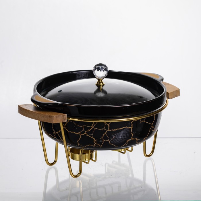 Марміт порцеляновий настільний круглий 1.3 (л) мармітниця з підігрівом Чорний мармур LC-717 (11374)