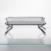 Порцелянове блюдо для сервірування на металевій підставці 37×18×5 (см) блюдо для подачі закусок Білий зі сріблом LB-1566S (23554)