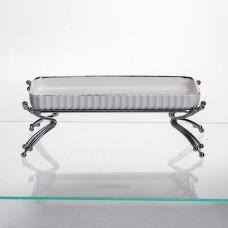 Порцелянове блюдо для сервірування на металевій підставці 37×18×5 (см) блюдо для подачі закусок Білий зі сріблом LB-1566S (23554)