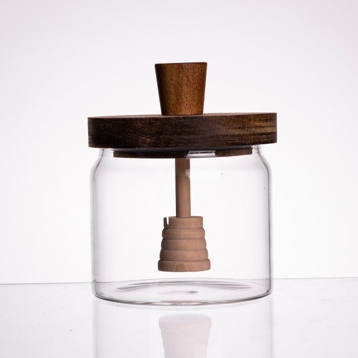 Медовниця скляна з кришкою та ложкою 400 (мл) медовниця баночка для зберігання меду 64486-1 (68898)