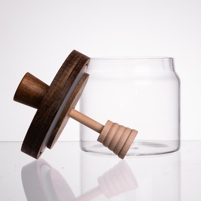 Медовниця скляна з кришкою та ложкою 400 (мл) медовниця баночка для зберігання меду 64486-1 (68898)