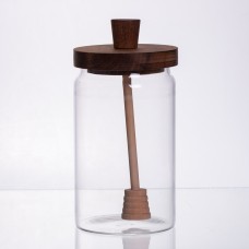 Медовниця скляна з кришкою та ложкою 900 (мл) медовниця баночка для зберігання меду 64486-3 (68965)