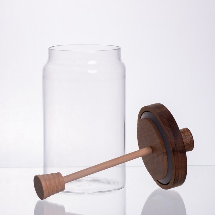 Медовниця скляна з кришкою та ложкою 900 (мл) медовниця баночка для зберігання меду 64486-3 (68965)