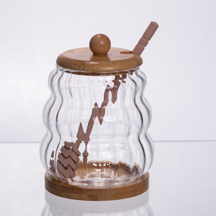 Медовниця скляна з кришкою та ложкою 320 (мл) медовниця баночка для зберігання меду 64486-9 (23947)