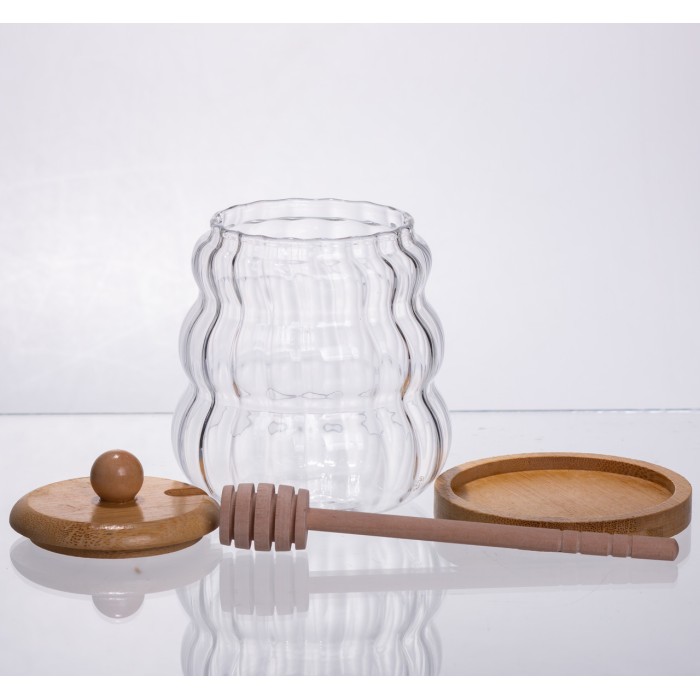 Медовниця скляна з кришкою та ложкою 320 (мл) медовниця баночка для зберігання меду 64486-9 (23947)