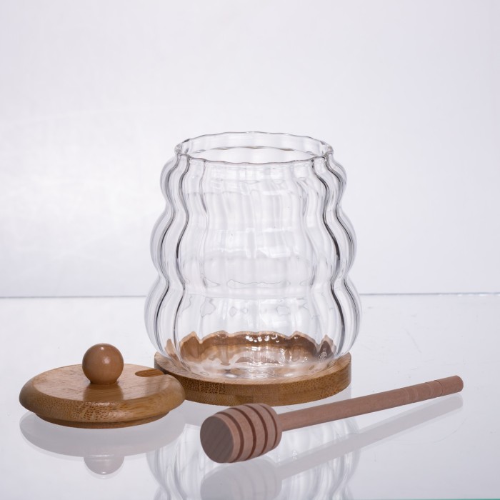 Медовниця скляна з кришкою та ложкою 320 (мл) медовниця баночка для зберігання меду 64486-9 (23947)