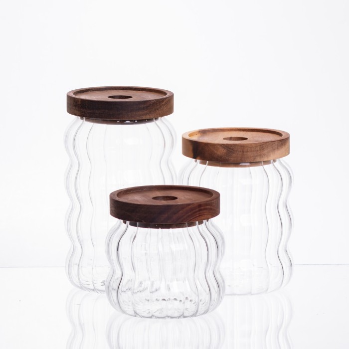 Набір банок для зберігання 3 штуки з бамбуковими кришками 400/600/800 мл 64486-14 (44942)