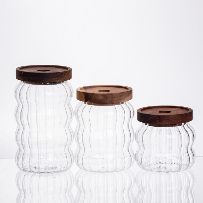 Набір банок для зберігання 3 штуки з бамбуковими кришками 400/600/800 мл 64486-14 (44942)