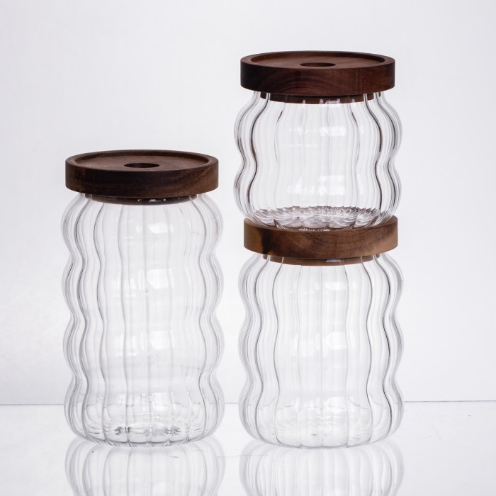 Набір банок для зберігання 3 штуки з бамбуковими кришками 400/600/800 мл 64486-14 (44942)