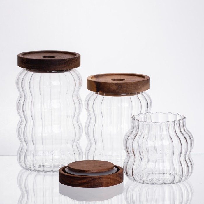 Набір банок для зберігання 3 штуки з бамбуковими кришками 400/600/800 мл 64486-14 (44942)