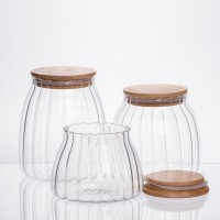 Набір банок для сипучих продуктів скляні з бамбуковими кришками 3 штуки 0.5/0.8/1 л 64486-56 (61453)