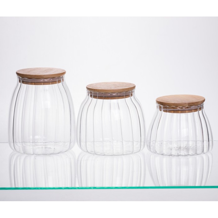 Набір банок для сипучих продуктів скляні з бамбуковими кришками 3 штуки 0.5/0.8/1 л 64486-56 (61453)