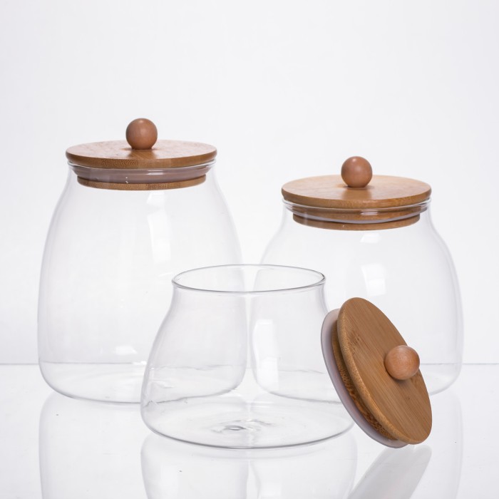 Набір банок для сипучих продуктів 3 штуки 0.5/0.8/1 л з бамбуковими кришками 64486-57 (20644)